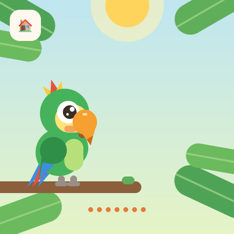 The parrot on its branch among leaves